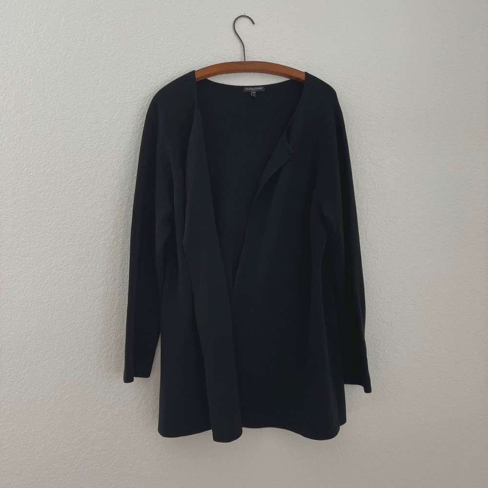 Eileen Fisher Silk & Cotton Cardigan Sweater 1X Black